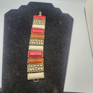 Lucky brand wide bangle gold tone tennis link bracket for woman